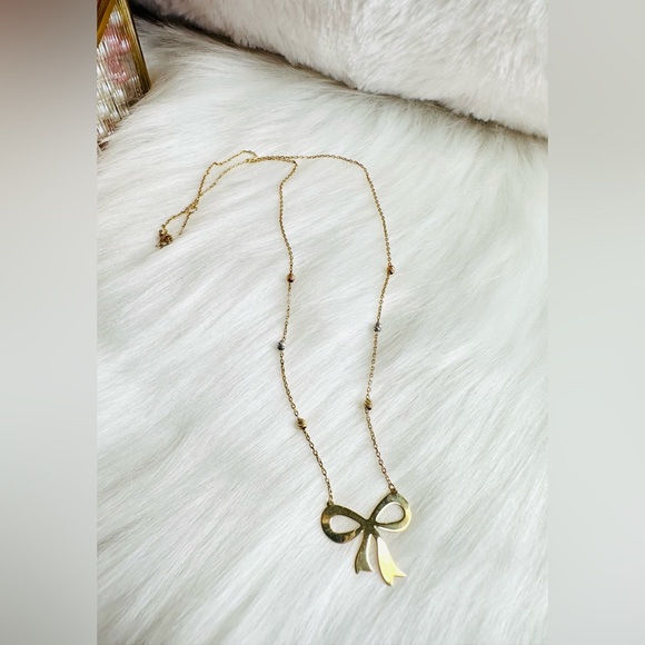 Ribbon Centered with Station Ball Necklace. 💛 Real 18 Karat Solid Gold Jewelry - Picture 4 of 10